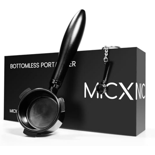 MICXNIC 54mm Bottomless Portafilter with Mini Charm, Titanium PVD Coating 54mm Portafilter for Sage Breville 8 Series Barista Coffee Machine, Stainless Steel Filter Basket, Matte Black Handle