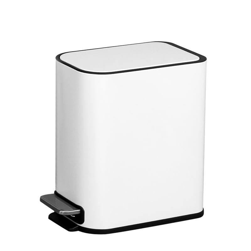 FurnitureXtra™ Slim Design Powder Coated Soft Close Pedal Bin, Plastic Inner bucket, ABS lid (White, 5L)