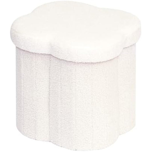 Bonlife White Ottoman Storage Box,Folding Storage Seat Box,Small Footstool For Living Room,Kid's Toy Chest Box,Teddy Flower Shape,38x38x38cm