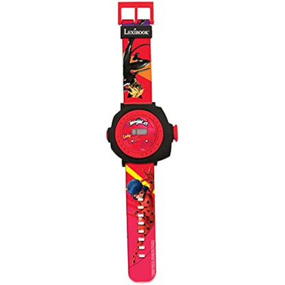 LEXIBOOK Miraculous Ladybug Cat Noir, Adjustable Projection Watch Digital Screen with 20 Images, Red/Black, DMW050MI