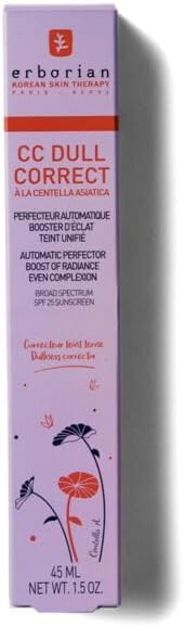 Erborian CC Dull Correct with Centella Asiatica - Korean Skincare and Makeup Cream - Primer & Blur for Radiance Boosting and Soothing Effects, Even Complexion, SPF 25 - All Skin Type