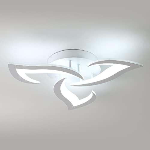 SENQIU Modern LED Ceiling Light, 36W LED Ceiling Lights with 3 Petal-Shaped Lamps, 6500K Cool White, Acrylic Leaf Chandelier Lighting Fixture for Bedroom, Living Room, Office, White