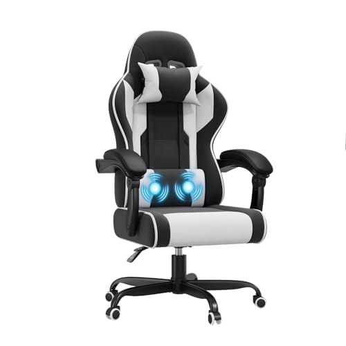 JUMMICO Office Chair with Massage Function,Racing Desk Chair Style High Back Reclining 135°, PU Leather Home Office PC Gaming Chair 150 kg
