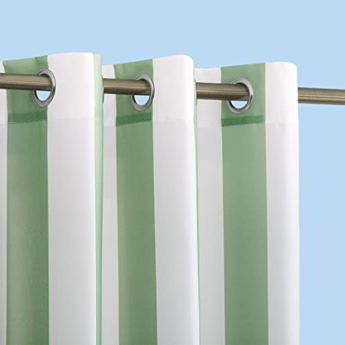 Sun Zero Valencia 2-Pack Cabana Stripe Indoor/Outdoor UV Protectant Energy Efficient Grommet Curtain Panel Pair, Spa Green, 54" x 84"