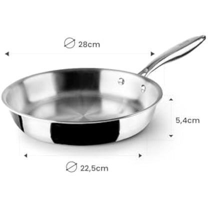 IBILI Triply Natural Tri-Ply Frying Pan, 28 cm, Stainless Steel, Suitable for Induction, Non-Stick
