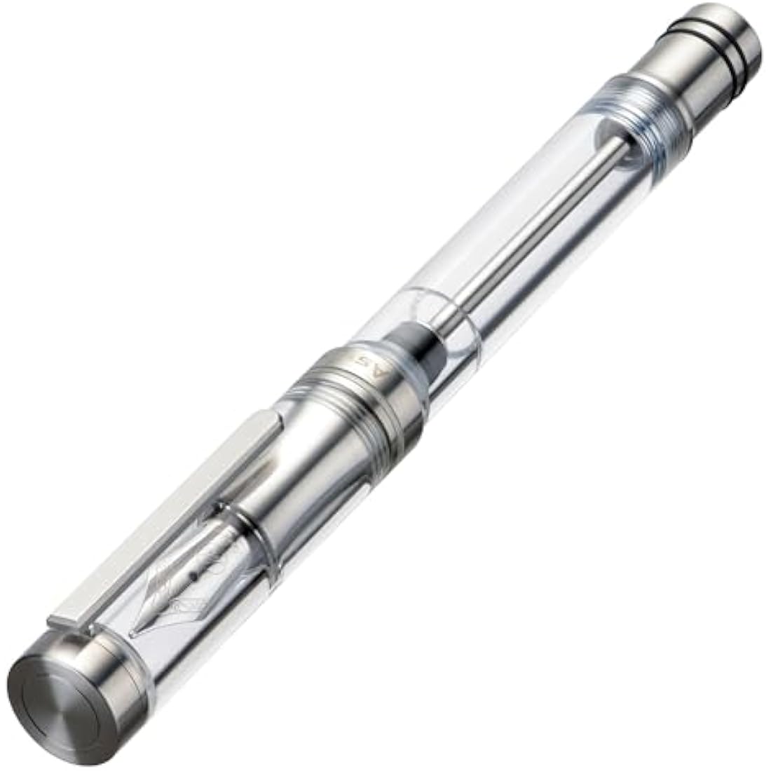 Asvine V200 Titanium Fountain Pen Vacuum Filling, Iridium Medium Nib Clear Transparent Acrylic Smooth Writing Pen Case Set