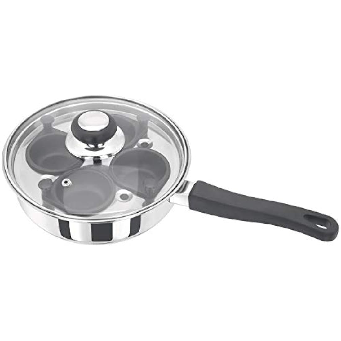 Judge Essentials Four-Cup Egg Poacher and Stainless Steel Frying Pan, 20cm, Vented Glass Lid and Stay-Cool Handle