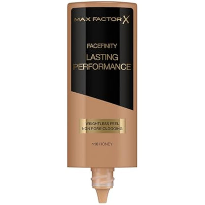 Max Factor Lasting Performance Liquid Foundation, 110 Honey, Full Coverage, Flawless and Radiant Finish, Lightweight Formula, Smudge Resistant, Non Pore-Clogging, Fragrance Free, 35ml