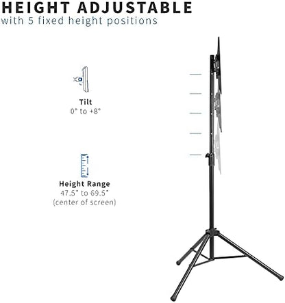 VIVO Black Tripod LCD LED Flat Screen TV Display Floor Stand, Portable Height Adjustable Mount