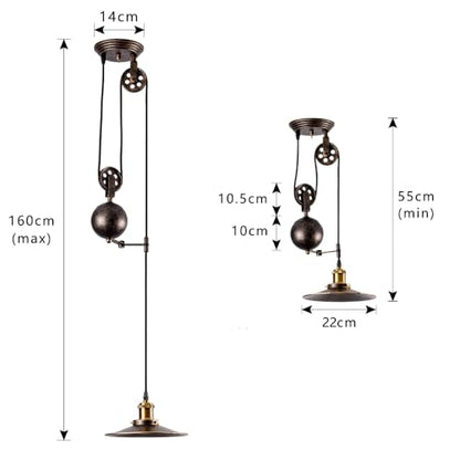 Industrial Retractable Pulley Pendant Light Oil Rubbed Bronze Finish, Vintage Design Ceiling Light for Bar, Pub, Restuaurant, Gallery, Cafe