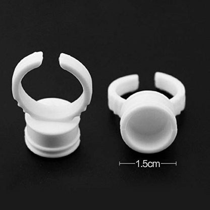 G2PLUS White Eyelash Glue Holder 100PCS Disposable Plastic Glue Ring M Nail Art Polish Holders Tattoo Individual False Eyelash Extension Adhesive Pigment Holders Beauty Tool