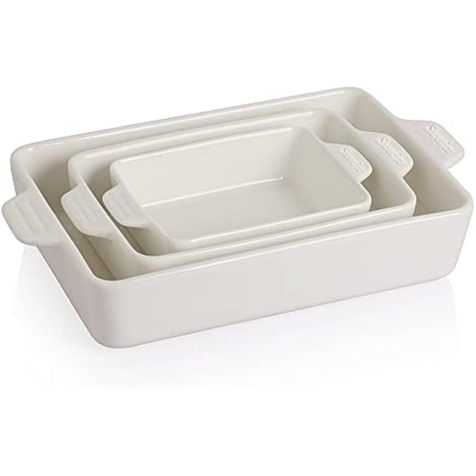 Sweejar Home Ceramic Bakeware Set, Rectangular Baking Dish Lasagna Pans for Cooking, Kitchen, Cake Dinner, Banquet and Daily Use, 30 x 20 x 7 cm of Casserole Dishes (White)