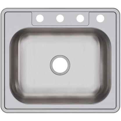 Elkay D125224 Dayton 25-Inch by 22-Inch Stainless Steel Single Bowl Four-Hole Kitchen Sink, Satin Finish