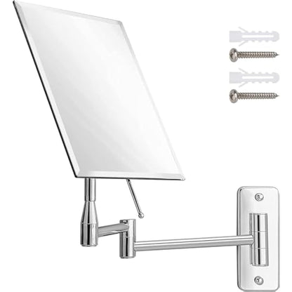 MIRRORVANA Frameless Wall Mount Mirror for Bathroom with 11" Extension Swivel, No Magnification, Rectangular 8.7" x 6.3" Surface, Chrome
