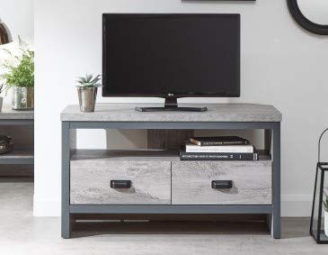 GFW Boston Grey Wood Effect Corner TV Unit with 2 Drawers and Shelf