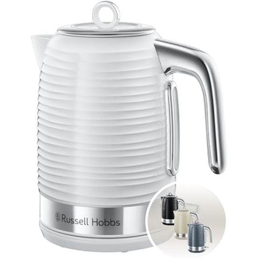 Russell Hobbs Inspire Electric 1.7L Cordless Kettle (Fast Boil 3KW, White premium textured plastic, high gloss finish, Removable washable anti-scale filter, Pull off lid, Perfect pour spout) 24360