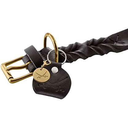 HUNTER SANSIBAR SOLID Leather Dog Collar Heavy Duty Grip Braided 65 (L) Black