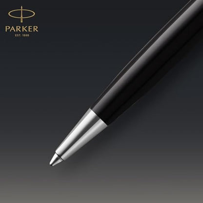 PARKER Sonnet Ballpoint Pen | Premium Metal and Black Gloss Finish with Gold Trim | Medium Point with Black Ink Refill | Gift Box