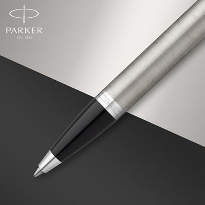 Parker IM Duo Gift Set with Ballpoint Pen & Fountain Pen | Stainless Steel Chrome Trim | Blue Ink Refill & Cartridge | Gift Packaging