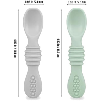 PandaEar 2-Pack Silicone Suction Plates for Babies Weaning with 2 Baby Spoons - Divided Plates for Toddlers and Kids Childrens - Unbreakable Baby Plates with Sections