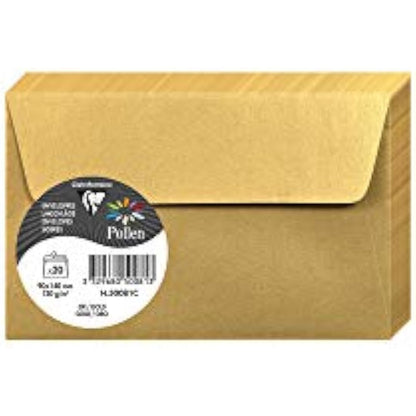 Clairefontaine - Ref 50081C - Pollen Iridescent Adhesive Envelopes (Pack of 20) - 90 x 140mm in Size, 120gsm Paper, Easy-to-Peel Adhesive Strip - Gold