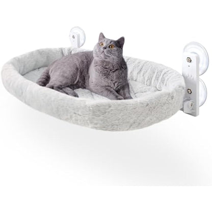 GUUSII HOME Cat Hammock Window Perch Foldable Hanging Bed Windowsill Seat Large Cats Shelf with Strong Suction Cups Kitty Lounger Reversible Cover 53 * 30cm Hold Up to 18kg Easy to AssembleGrey
