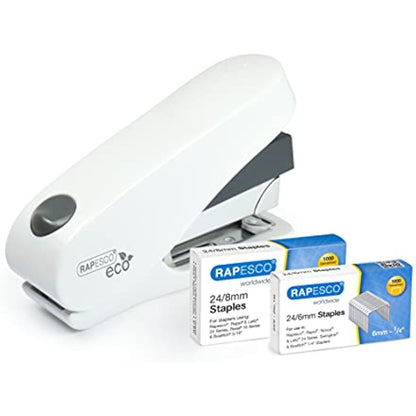 Rapesco 1467 Germ-Savvy Antibacterial, ECO Luna Less Effort Stapler with 2000 Staples, 50 Sheet Capacity, Soft White