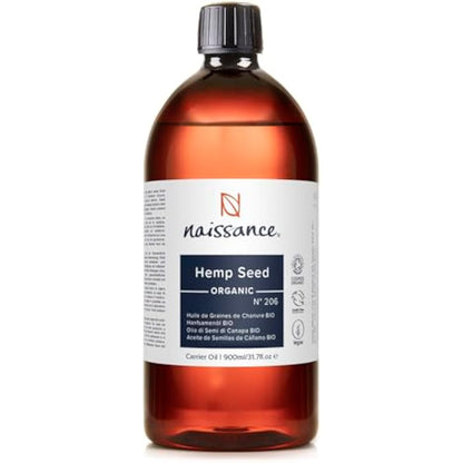 Naissance Organic Cold Pressed Virgin Hemp Seed Oil (no. 206) 900ml – Certified Organic, Vegan, Unrefined. Rich in Omega 3, 6 and 9