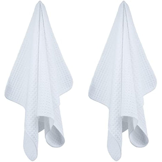 POLYTE Ultra Premium Microfibre Kitchen Dish Tea Towel Waffle Weave, 18 Pack (40x71 cm, White)