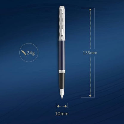 Waterman Hémisphère Fountain Pen | Metal & Blue Lacquer | Chiselled Cap | Stainless Steel Fine Nib | Blue Ink | Gift Box