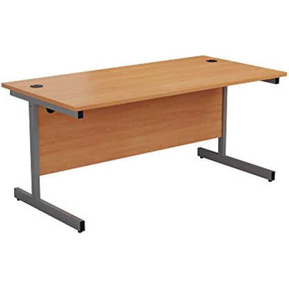Office Hippo Heavy Duty Rectangular Cantilever Office Desk, Home Office Desk, Office Table + Integrated Cable Ports, PC Desk For Office or Home, 5 Yr Wty - Silver Frame/Beech Top, 120cm x 80cm