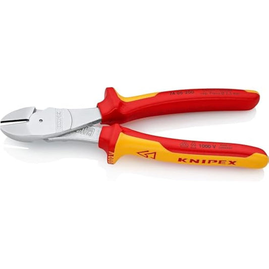 KNIPEX High Leverage Diagonal Cutter, Chrome-Plated, 200 mm, VDE, Chrome Vanadium Steel, Piano Wire, Precision Cutting, Side Cutters, 74 06 200