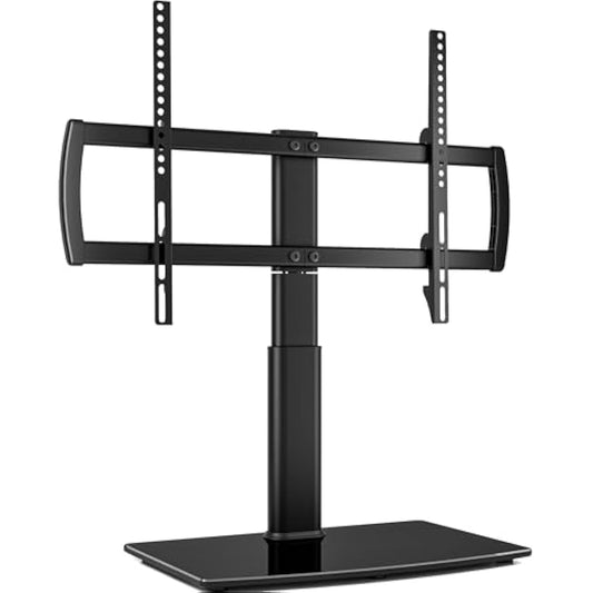 Universal Swivel TV Stand/Base Table Top TV Stand 32 to 70 inch TVs 80 Degree Swivel, 4 Level Height Adjustable, Heavy Duty Tempered Glass Base, Holds up to 40kgs Screens, HT04B-002P