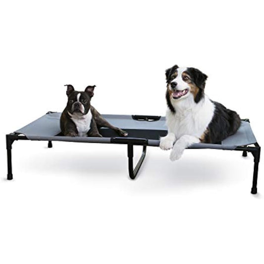 K&H Pet Products Cooling Elevated Dog Bed Outdoor Raised Cot with Washable Breathable Mesh, No-Slip Rubber Feet, Portable Cot Indoor Outdoor, X-Large Grey/Black Mesh
