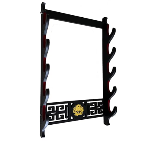 Sword Wall Mount Sword Holder Display Stand Padded Katana Wakizashi Genji and Samurai Swords Dragon Pattern,5 Tier