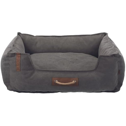 TRIXIE BE Nordic Föhr Dog Bed 60 x 50 cm in Dark Grey - Square Dog Basket for Small and Large Dogs - Cosy Dog Basket with Practical Carry Handle - Soft and Washable - 37447