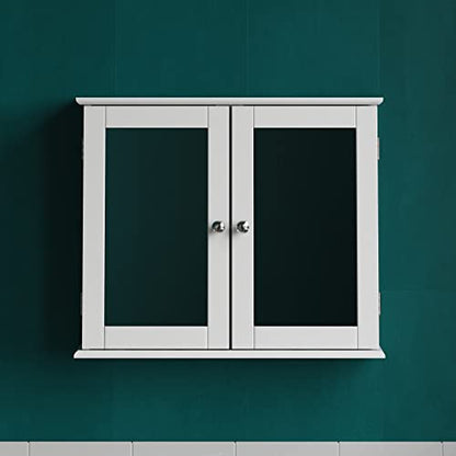 Bath Vida Priano Double Door Mirrored Bathroom Cabinet Storage Cupboard Wall Mounted, White
