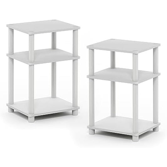 Furinno Just 3-Tier Turn-N-Tube End Table, 2-Pack, White(Espresso)/White