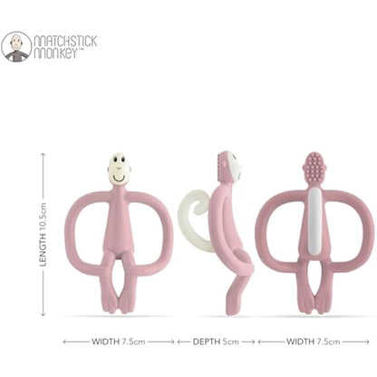 Matchstick Monkey, Original Teether & Gel Applicator, Antimicrobial Silicone Teething Toys for Baby, Easy to Grip, BPA Free, 3 Months Old+, 10.5 cm, Dusty Pink Monkey