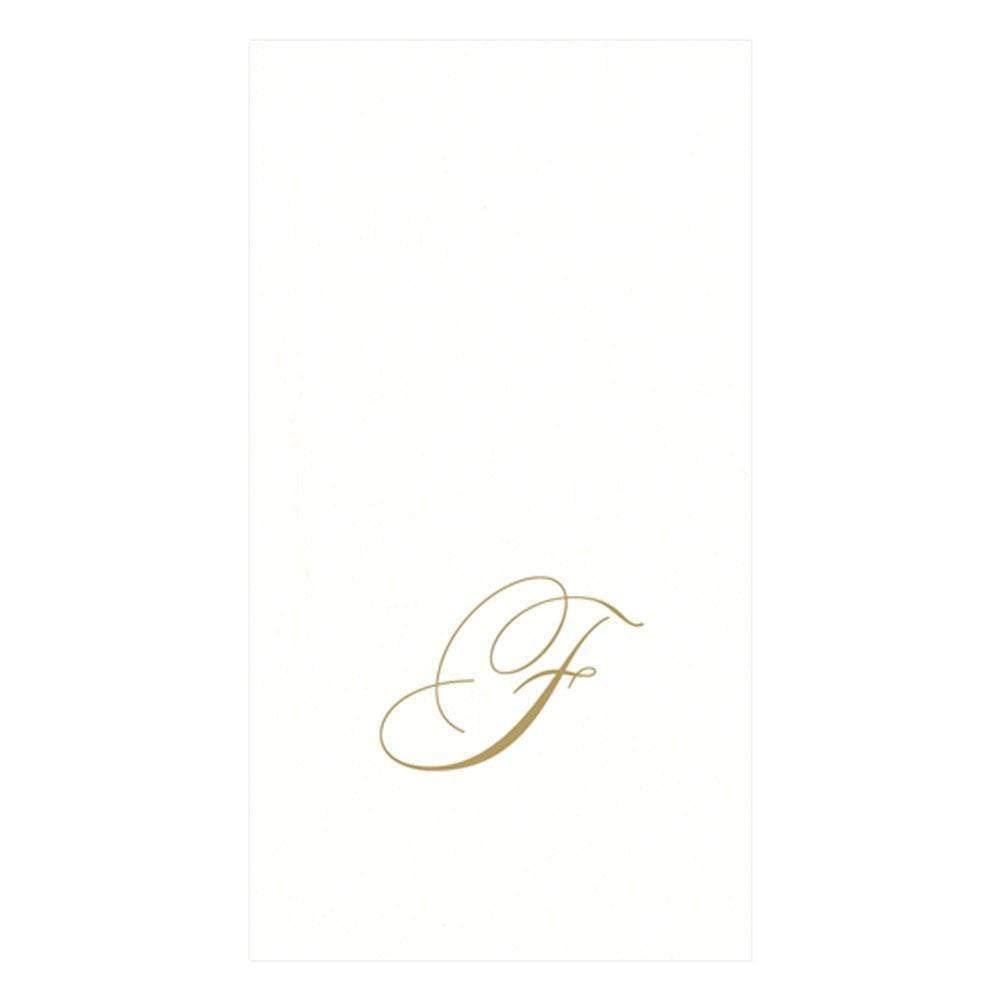 Caspari Signature Gold Initial F Paper Linen Guest Towels, White Pearl, Pack of 24