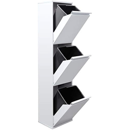 Arregui Basic CR301-B 3-Compartment Steel Trash and Recycling Bin | 3x17L (51L) | Kitchen Trash Bins | Recycling Bins for Home or Office | White