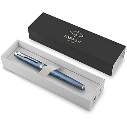 Parker IM Rollerball Pen | Premium Blue Grey with Chrome Trim | Fine Point with Black Ink Refill | Gift Box