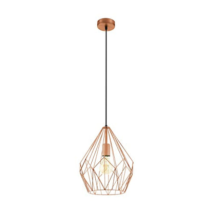 Eglo Carlton Vintage Pendant Lamp, Copper-Coloured Steel Retro Hanging Light, E27 Socket