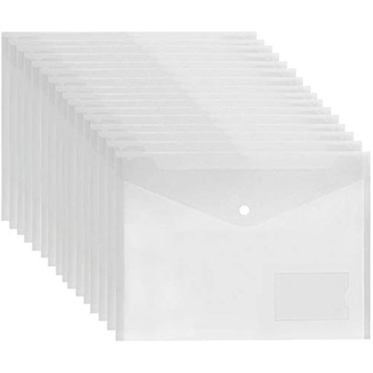 Clear Plastic Wallets A4-30 Pack Plastic Folders Document Wallet Files Popper Wallets with Pocket