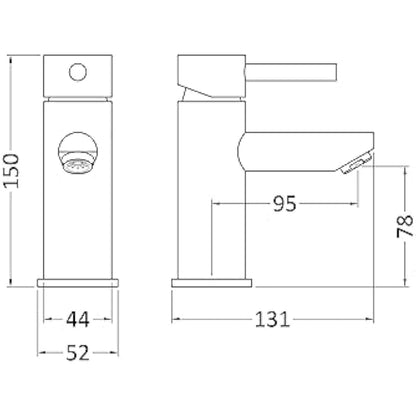 Nuie FJ318 Series Two ǀ Modern Bathroom Round Mono Basin Mixer Tap with Push Button Waste, 52 x 150 x 131mm, Chrome