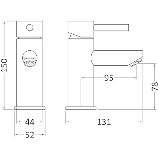Nuie FJ318 Series Two ǀ Modern Bathroom Round Mono Basin Mixer Tap with Push Button Waste, 52 x 150 x 131mm, Chrome
