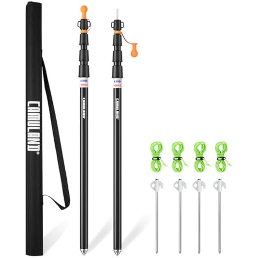 CAMULAND Tent Poles, Heavy Duty Tarp Poles Canopy Poles Aluminum Tent Poles with Non-Slip Cone Bottom, Adjustable Telescoping Tarp Poles