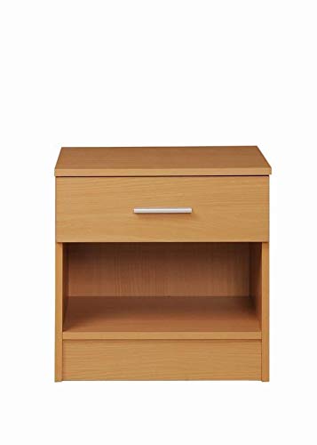 Timber Art Design UK Rio Costa Bedside Table Cabinet with Metal Handles Runners & 1 Drawer Storage Shelf Unit Oak Effect Modern Furniture For Bedroom
