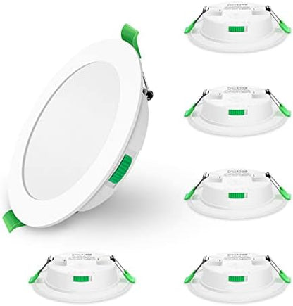 ALUSSO LED Recessed Ceiling Lights, 7W 580Lm Ultra Slim Dimmable Downlights, Warm White 3000K Neutral White 4000K Cool White 6500K Adjustable, IP44 Bathroom Spotlights for Kitchen, Living Room, 6 Pack