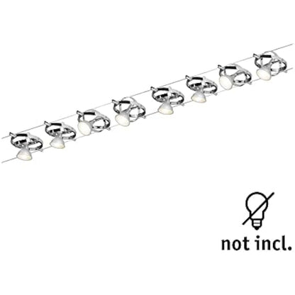 Paulmann 94153 Cable Lighting System – Cardan Set Ceiling Light Metal Wire System for Dimmable GU5.3 LED Lamps - Suitable for Max 8 x 10 Watt Bulbs, Comes Without Bulbs - Matt Chrome
